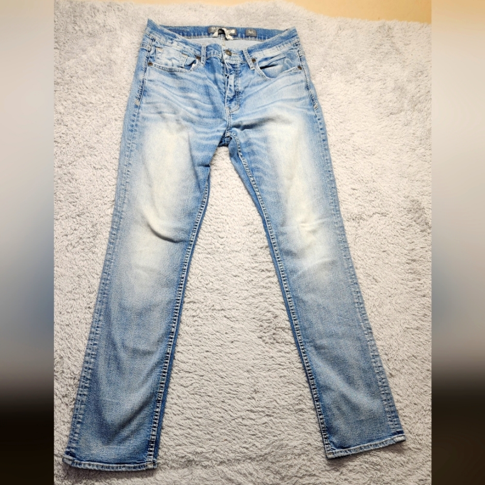 BKE Jeans Men's 34L Jake Straight Leg Blue Medium Wash Buckle Pants 34x33 Flex